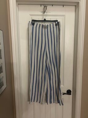 Dairy Boy Blue and White M Vertical Stripe Wide-Leg Pants